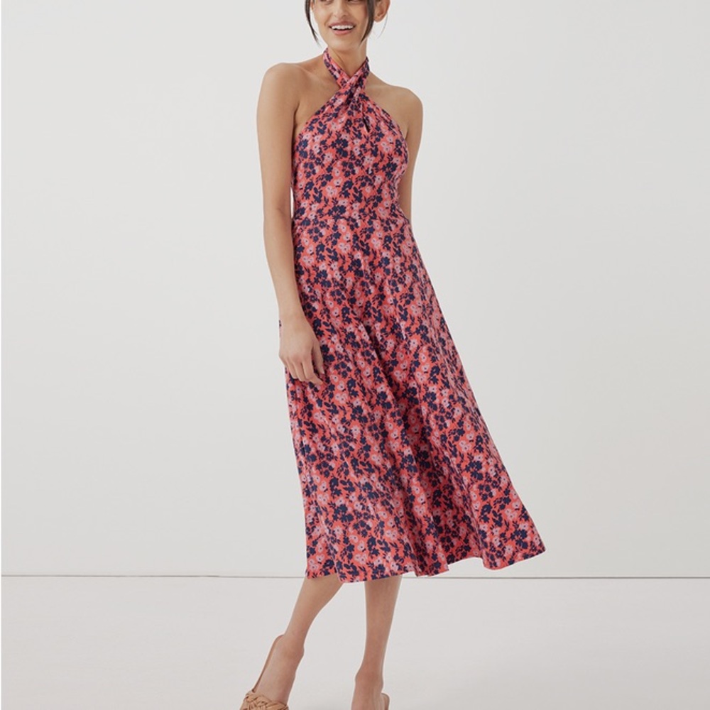 Pact Coral and Navy Floral Midi Dress